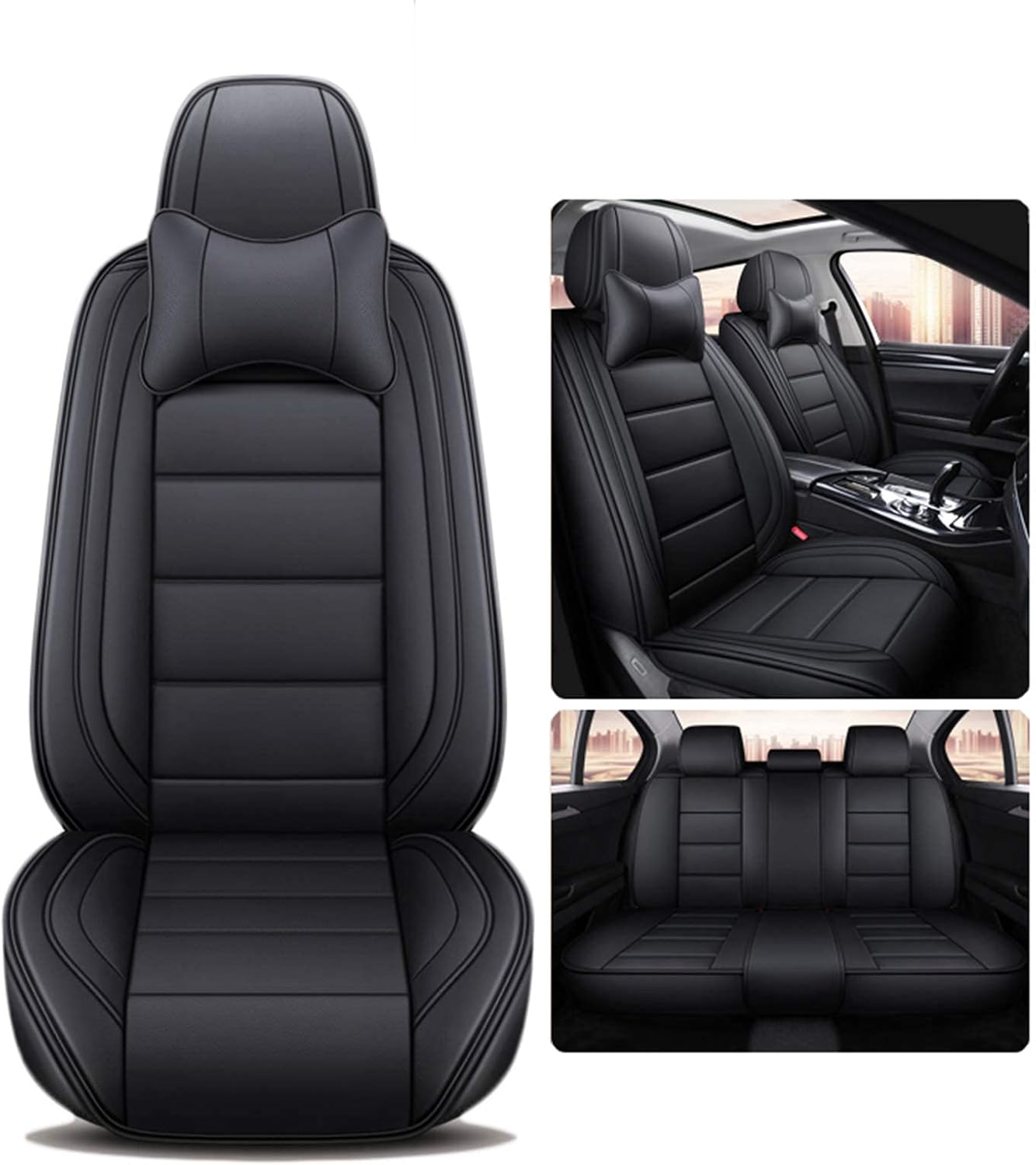 Black Coffee Leatherette Car Seat Cover Full Set P1467
