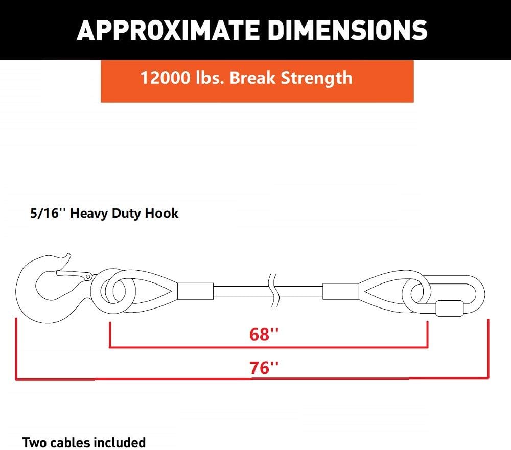 Trailer Safety Chains Cables 68 inch, 12000 Lbs, Pack of 2 M791