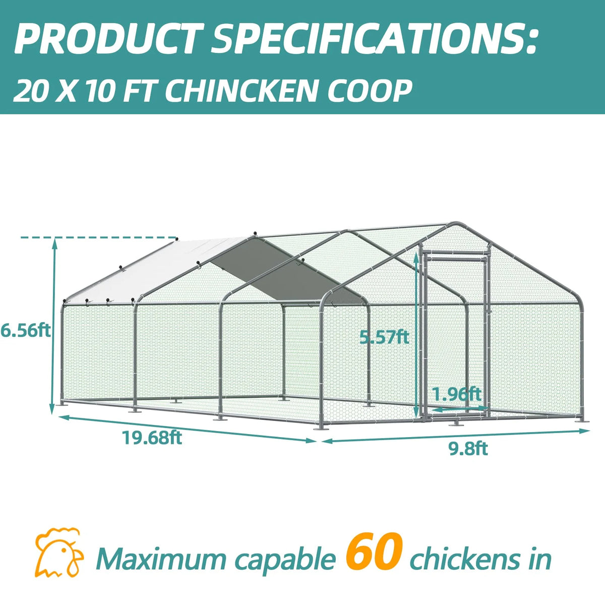 Large Metal Chicken Coop Run with Waterproof Anti-UV Cover B47976