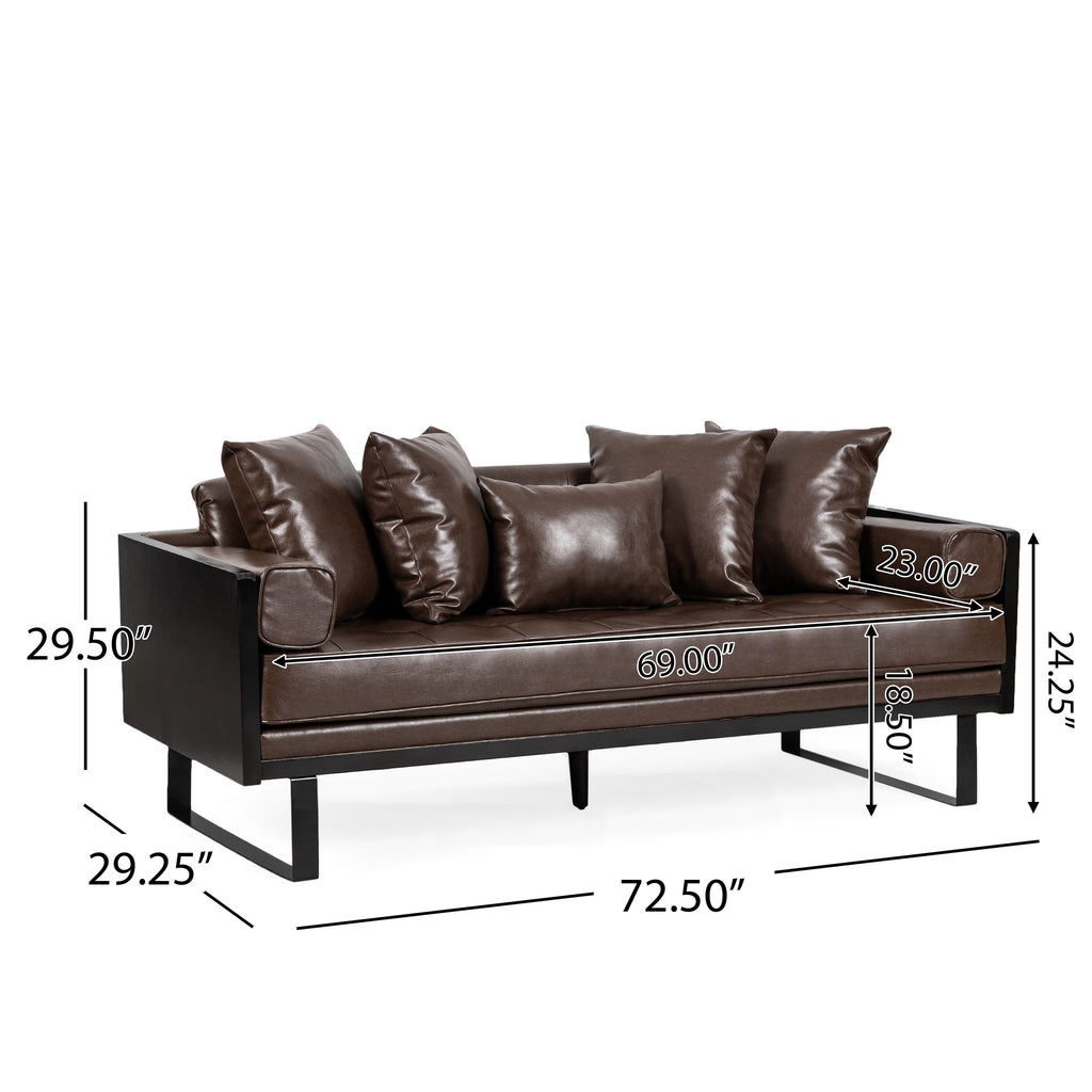 Oversized Faux Leather Loveseat with Accent Pillows N32089