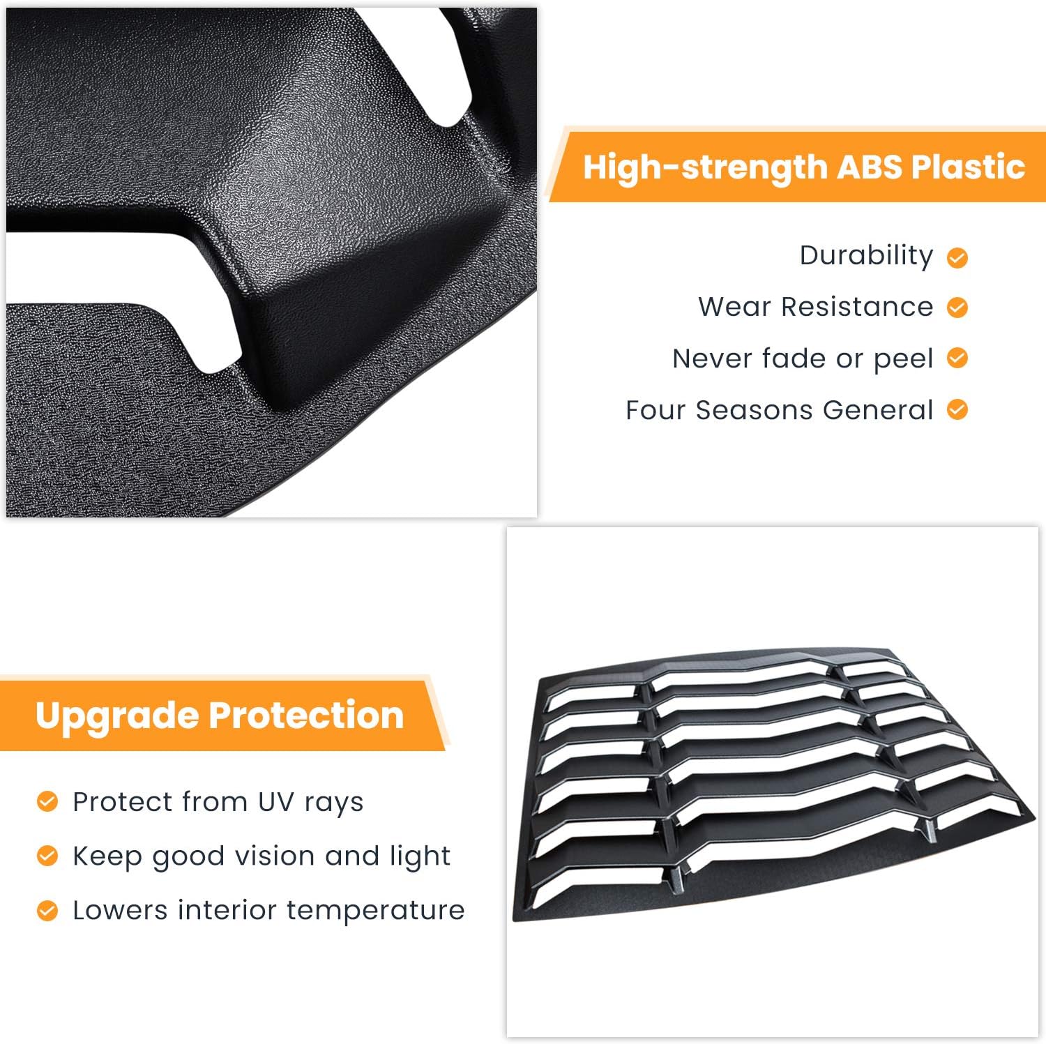 Rear+Side Window Louvers Windshield Sun Shade Cover for Ford Mustang (ABS Matte Black) R48126