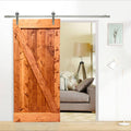 Red Walnut Stained Solid Knotty Pine Wood Interior Sliding Barn Door with Sliding Hardware Kit X8570