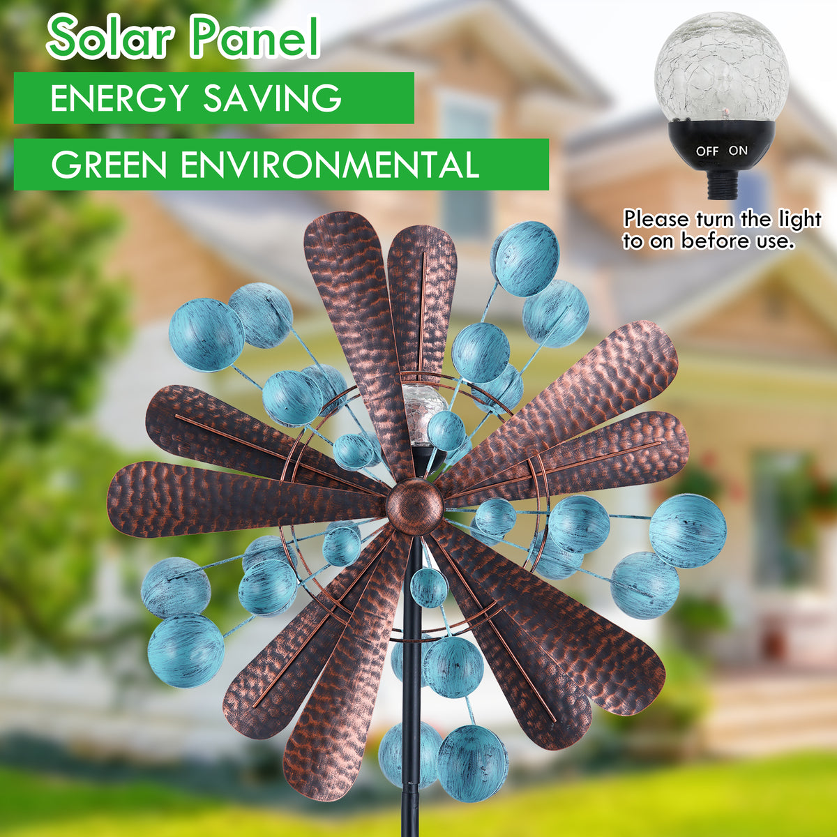 Blue&Brown 84 inch Solar-Powered Metal Wind Spinner U80941