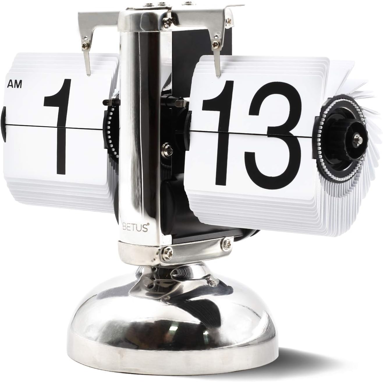 White Flip Desk Clock with Digital Display, 8 x 6.5 x 3 Inches M48378