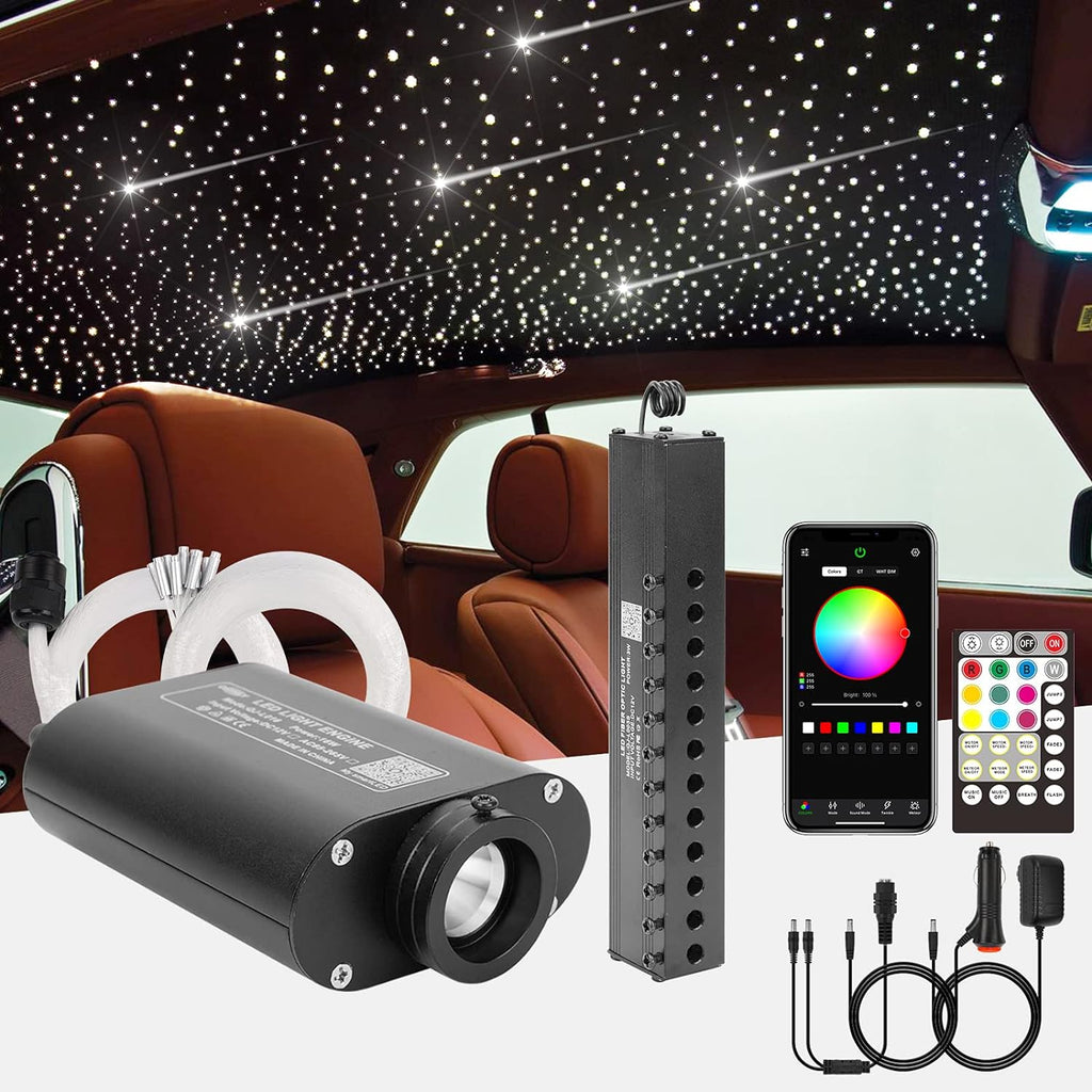 16W 450pcs 9.8ft RGBW LED Fiber Optic Headliner Light Kit with Adapter and Cigarette Lighter O57508