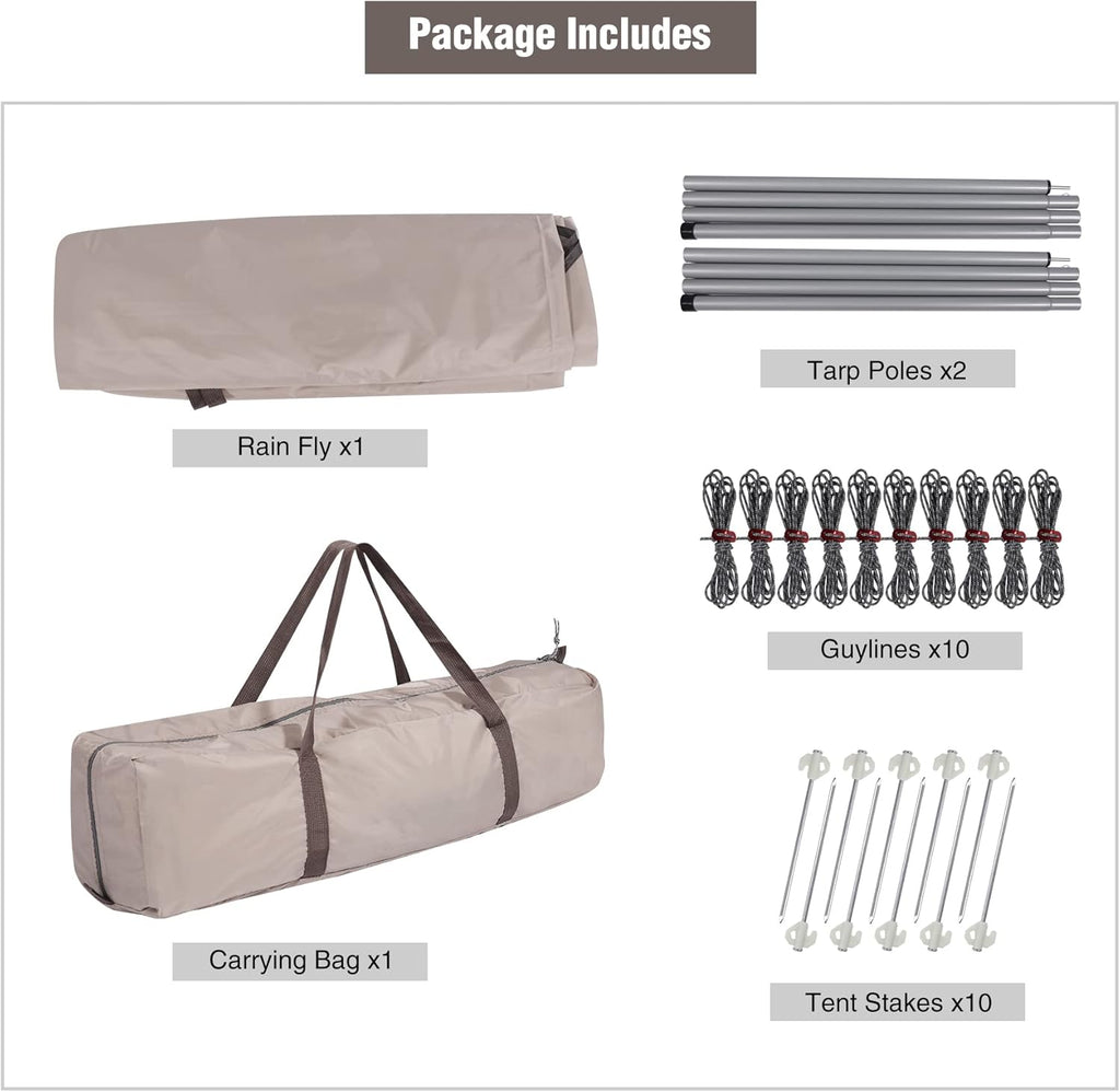 Camping Tent Tarp with Poles, 4-6 Person PU 3000mm Lightweight Awning Canopy Sun Shelter O134