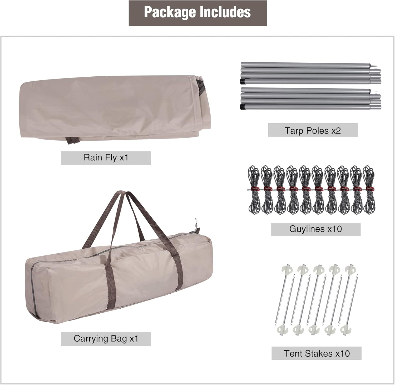Camping Tent Tarp with Poles, 4-6 Person PU 3000mm Lightweight Awning Canopy Sun Shelter O134