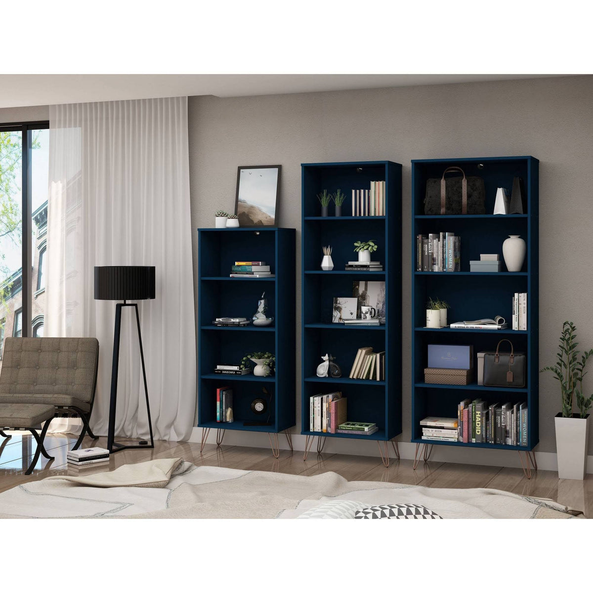 3-Piece Multi Size Bookcases in Midnight Blue N9534