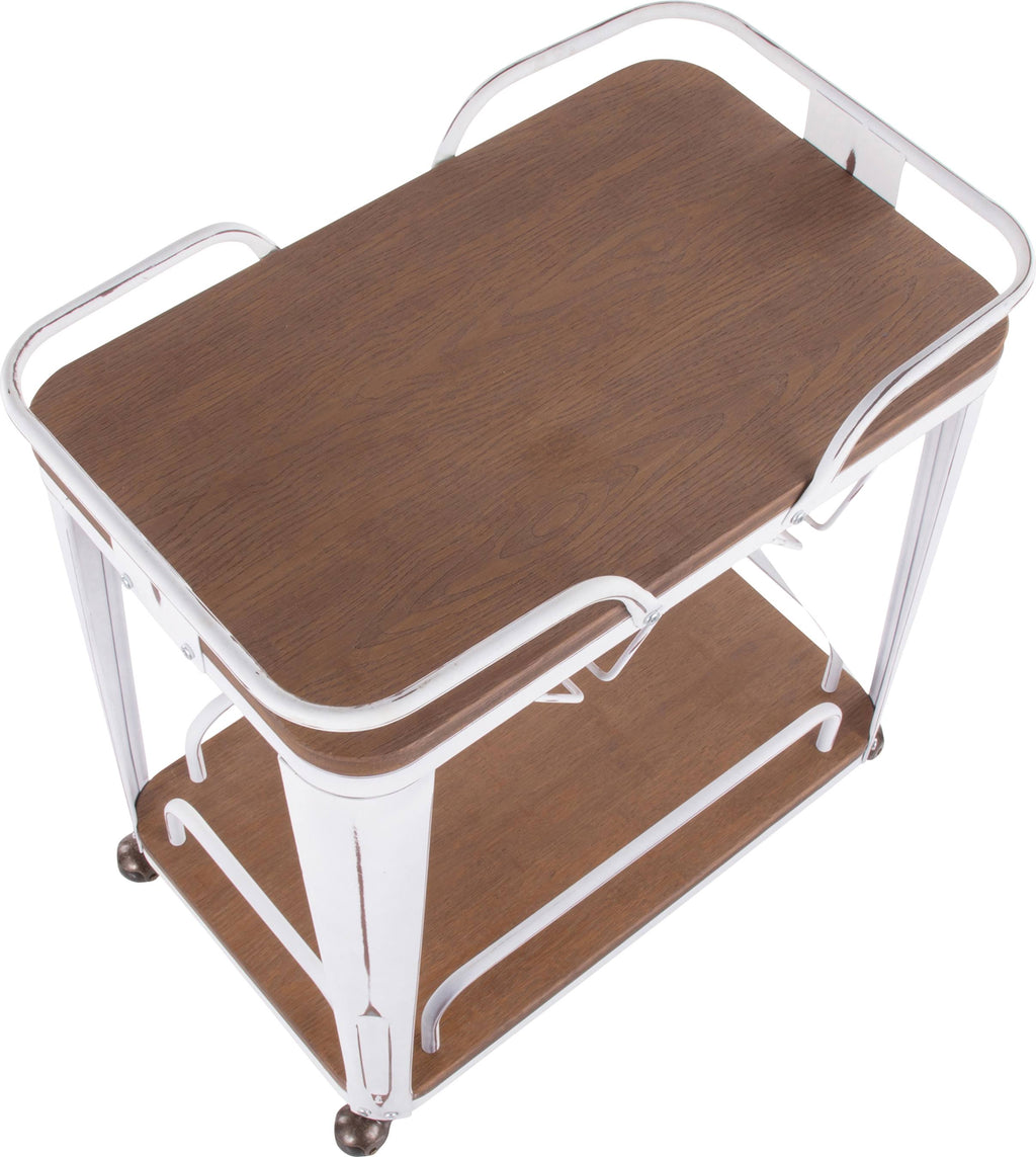 Vintage White Metal Bar Cart with Brown Bamboo O312751