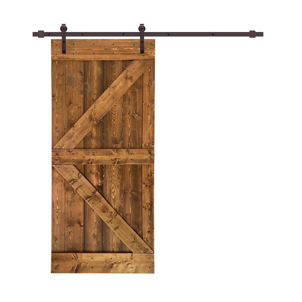 Walnut Stained Wood Interior Sliding Barn Door with Hardware Kit G882548