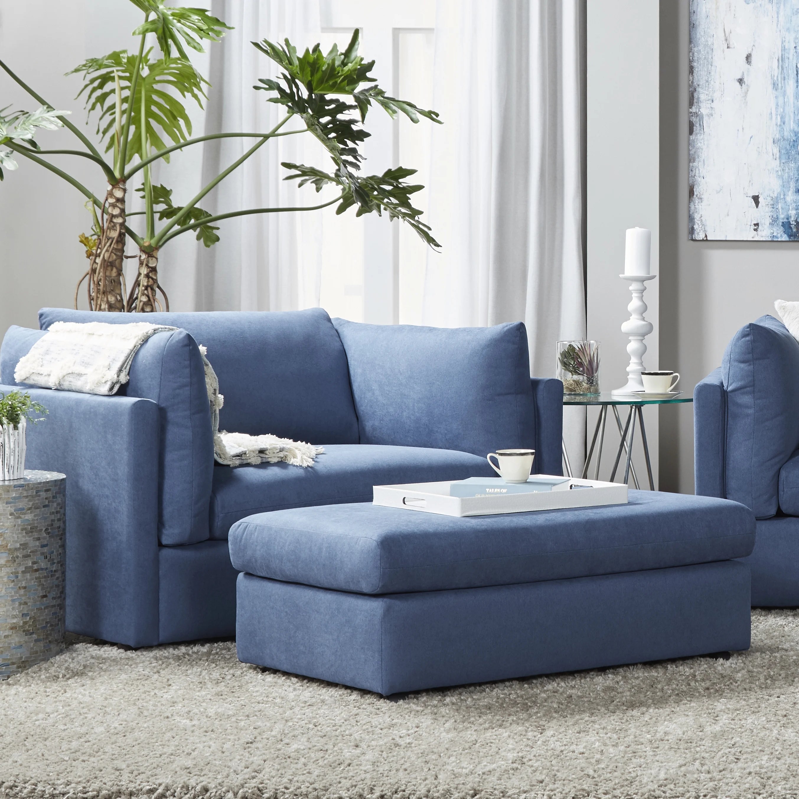 Oversized Navy Arm Chair with Ottoman T42659