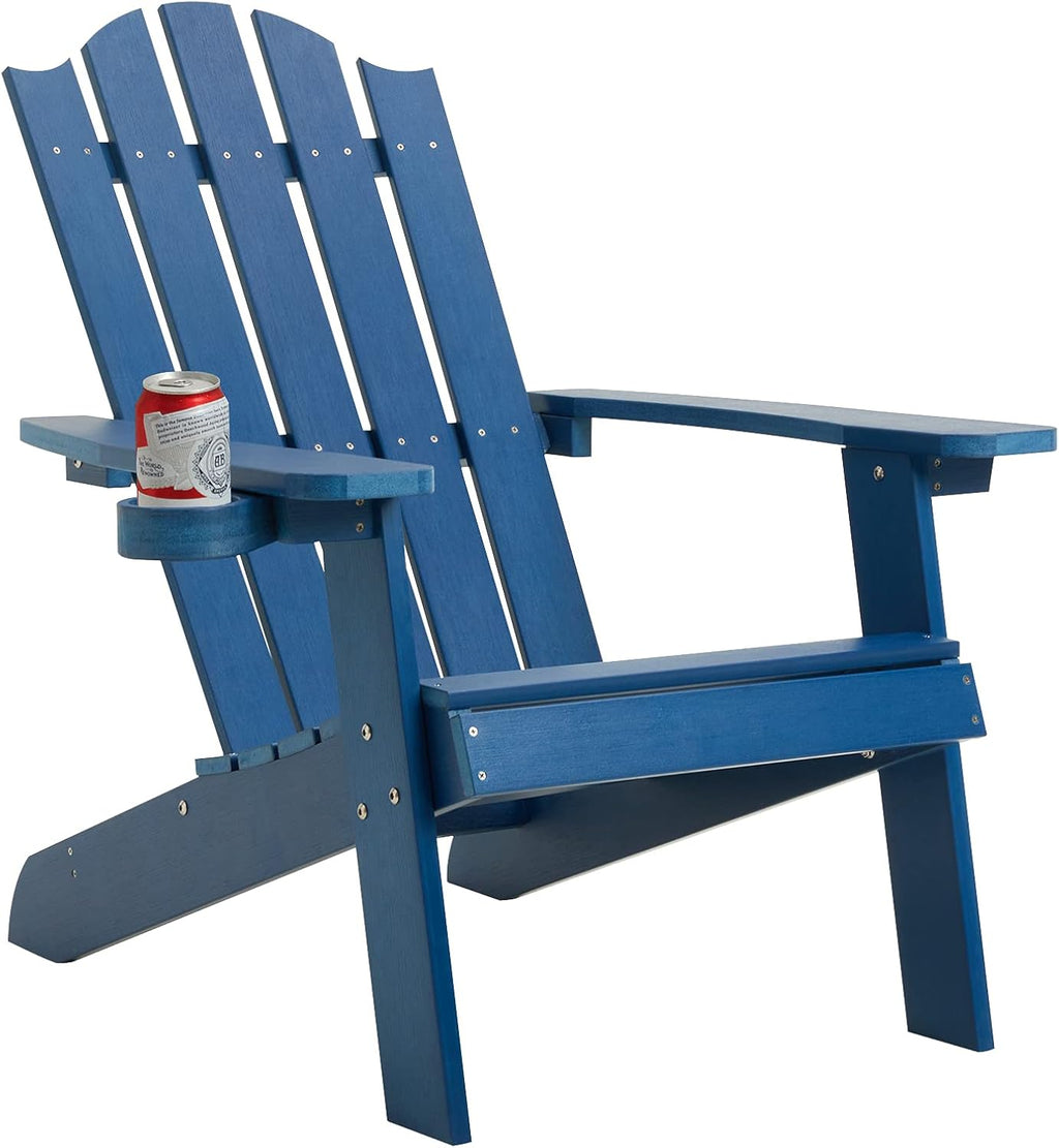 Dark Blue Plastic Adirondack Chair with Cup Holder L71230