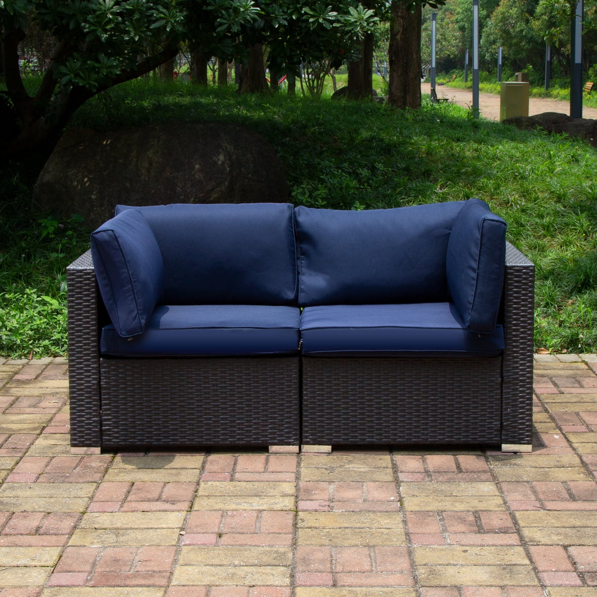 Blue 2-Piece Rattan Corner Sofa Set L308154