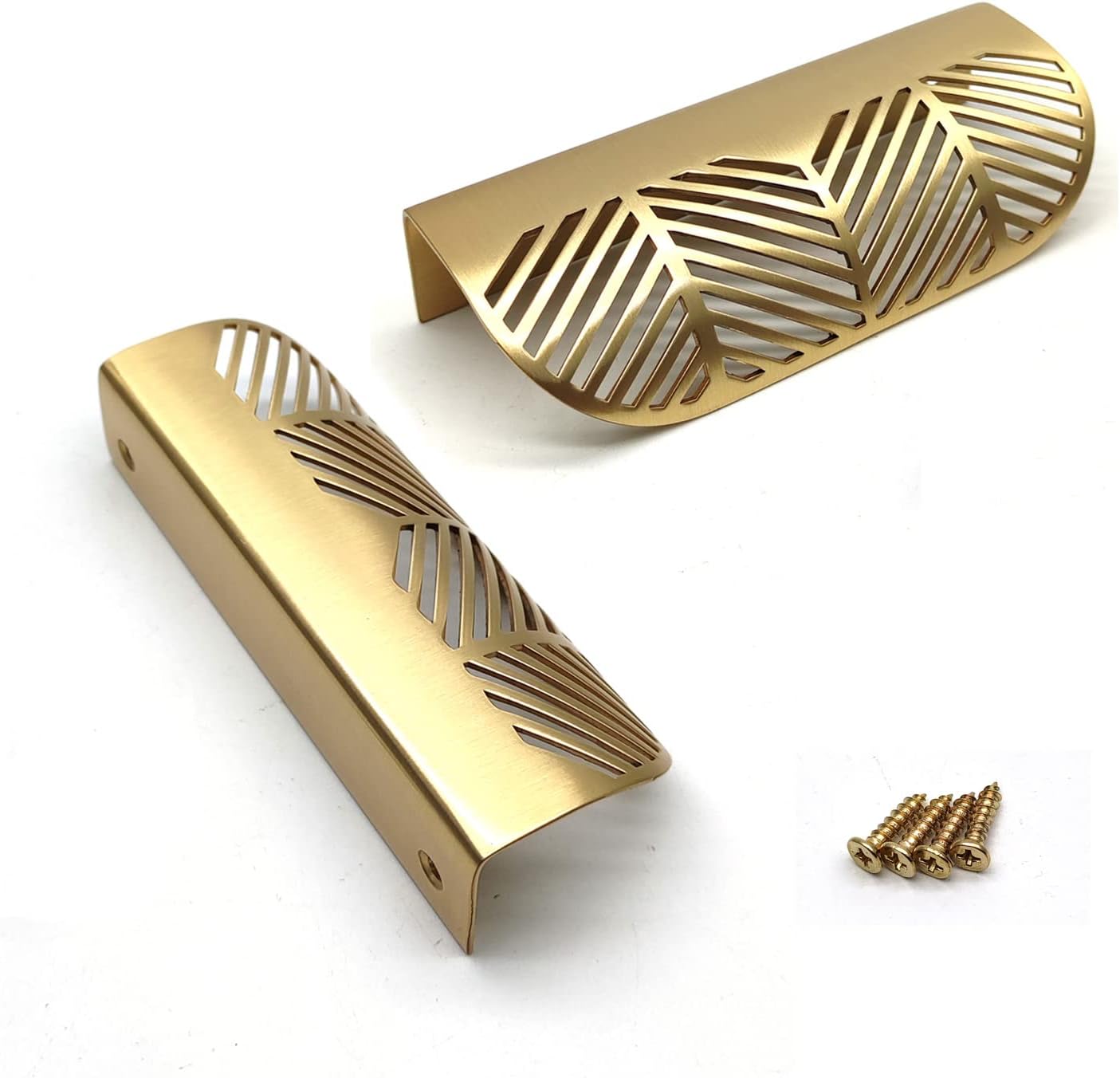 Gold Brass Leaf Shaped Cabinet Pulls 6pcs 2.36 Length 1.54 Hole Centers with Mounting Screws R832357