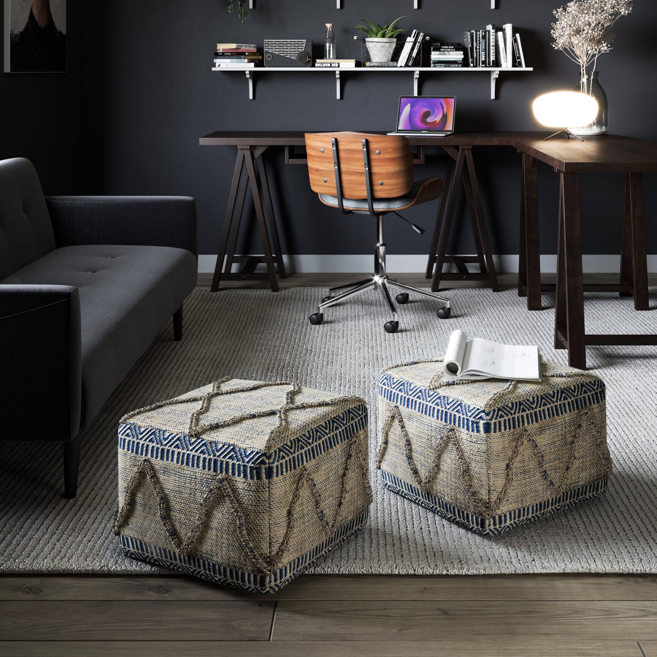 Square Pouf Blue/Natural T787211