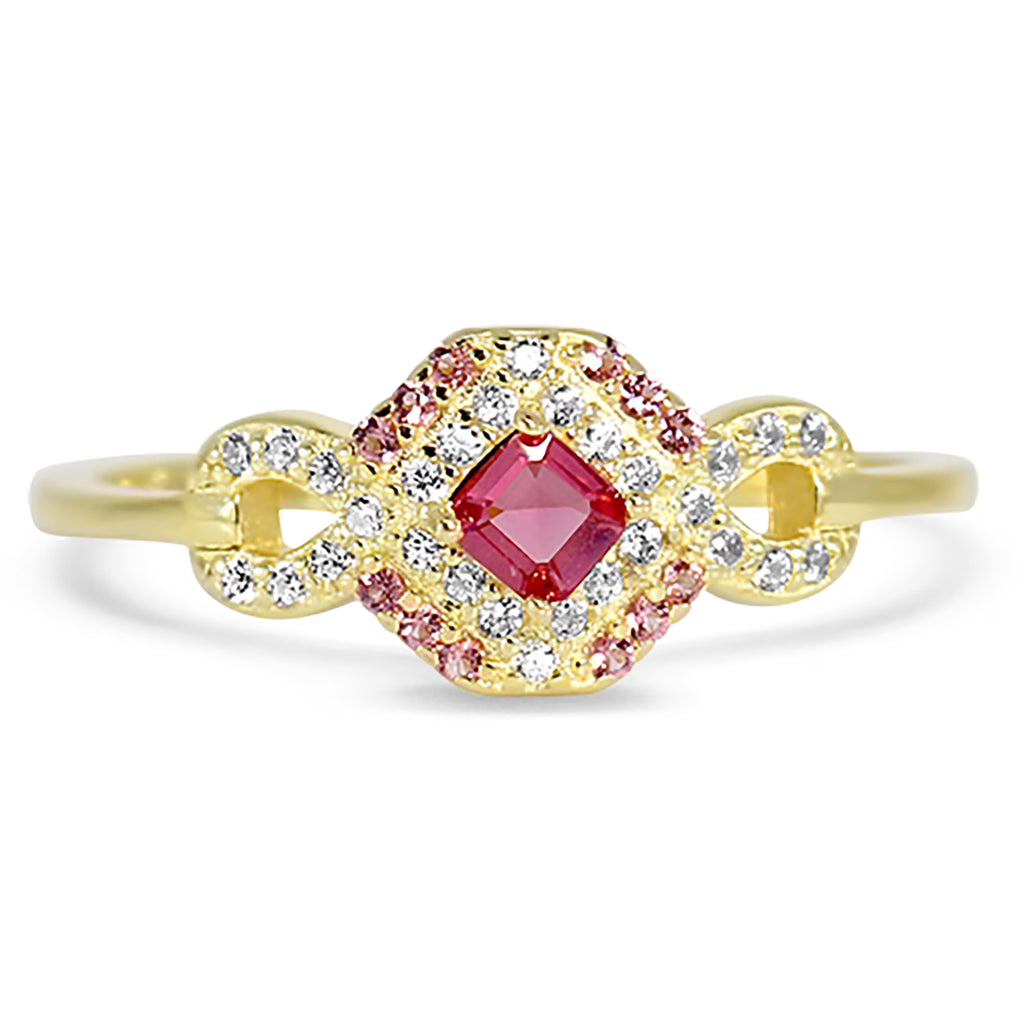14k Gold Sterling Silver Simulated Pink Sapphire Ring Size 7 L39083