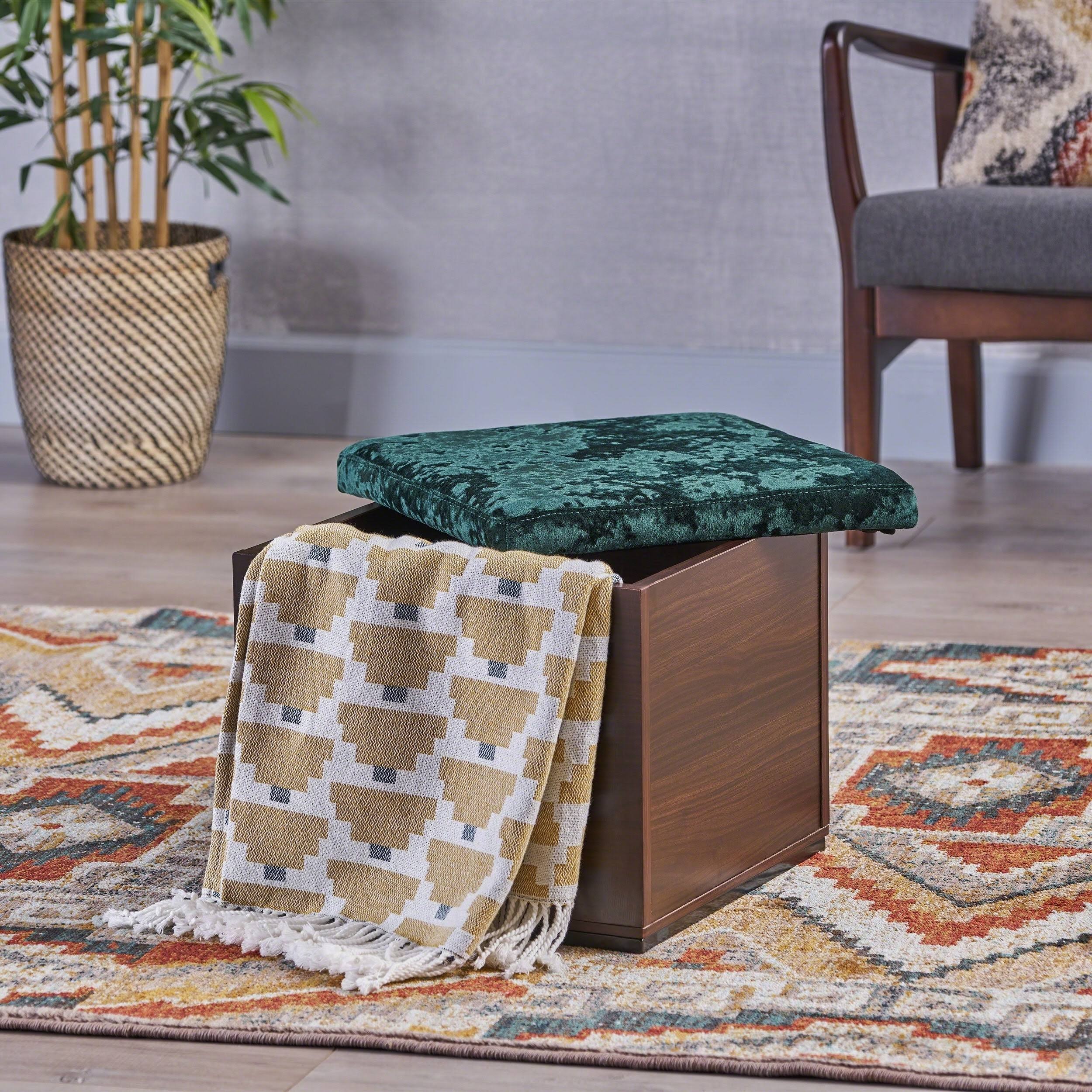 Black Gray Velvet Ottoman with Faux Wood Frame X98378