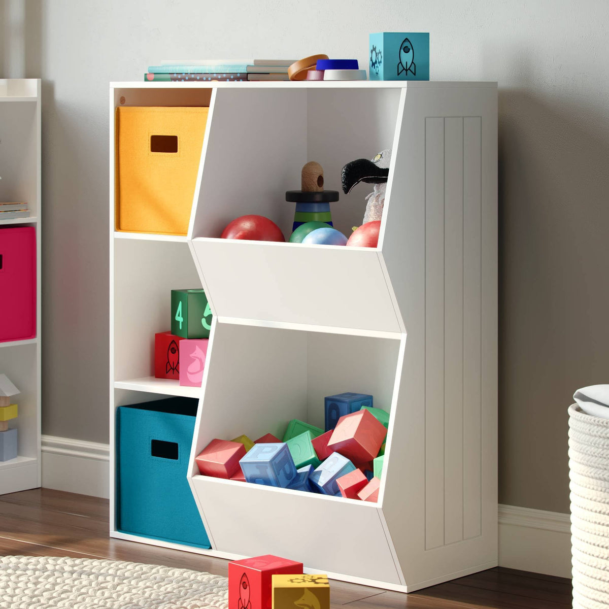 White 3-Cubby 2-Veggie Bin Floor Cabinet S810