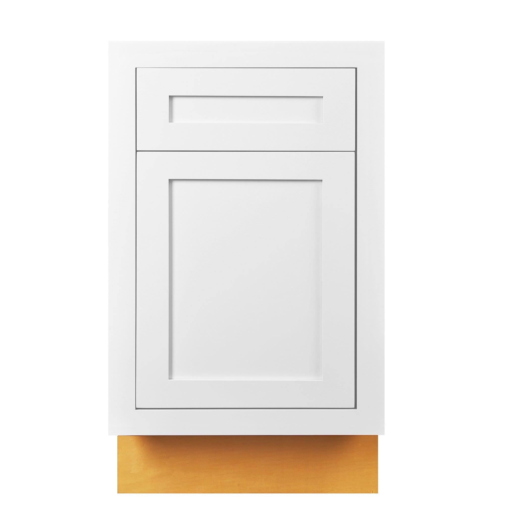 21 inch Wide Base Cabinet Snow White Inset Shaker Single Door Single Drawer Unassembled C7229