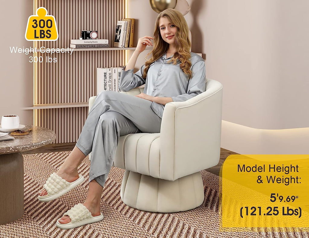 Beige Velvet Swivel Barrel Accent Sofa Chair U946