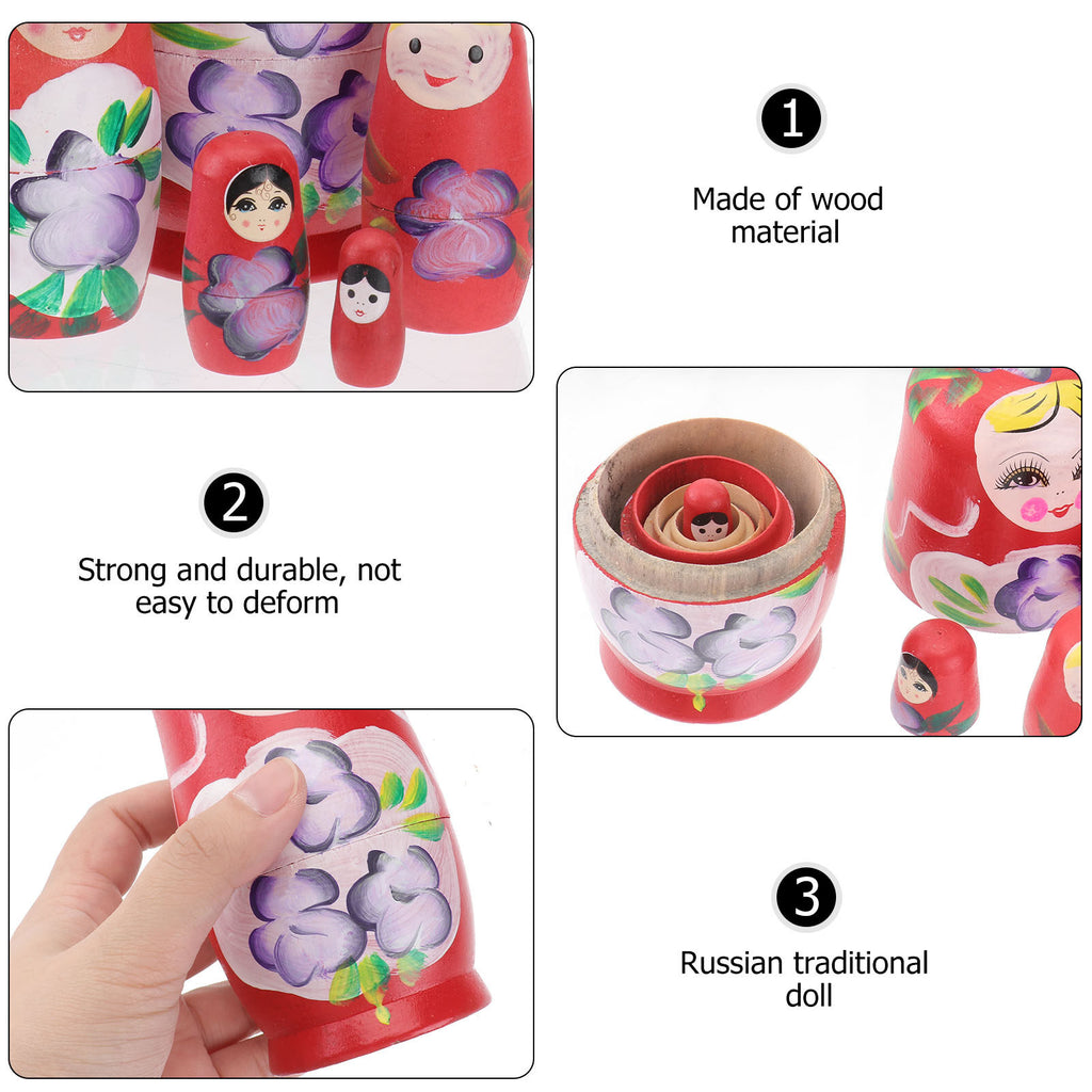 Red Travel Wooden Doll Decor 5 Pcs X163