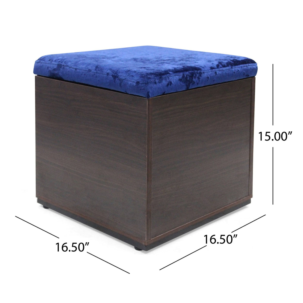 Black Gray Velvet Ottoman with Faux Wood Frame X98378