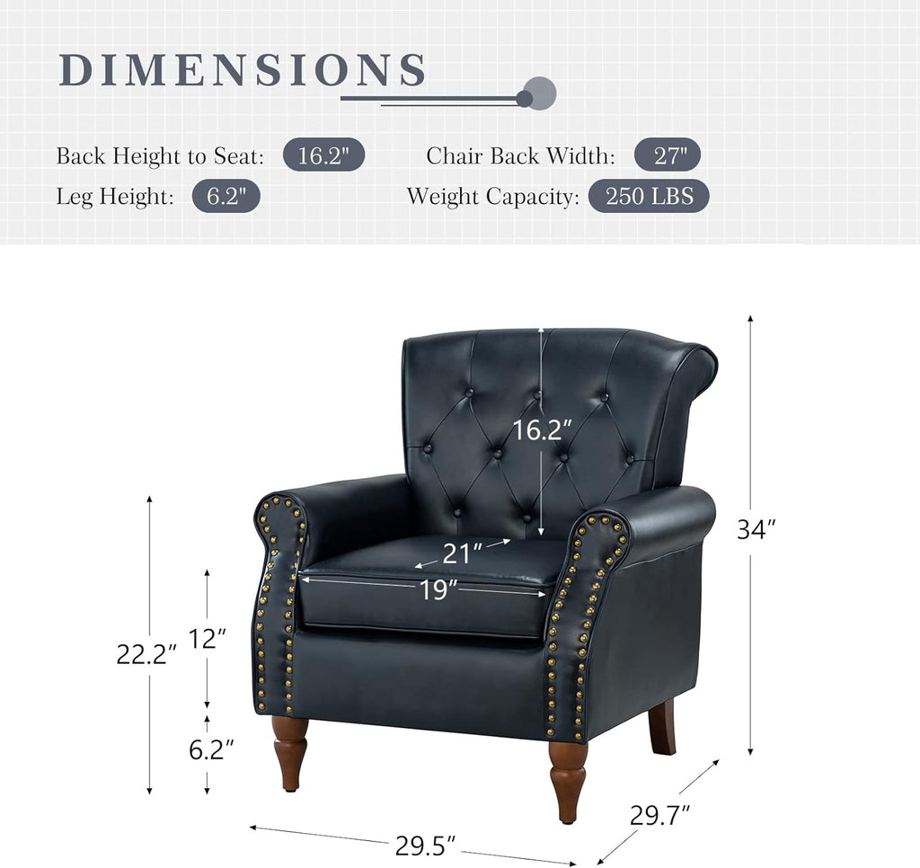 Navy Faux Leather Accent Chair Set Of 2 with Solid Wood Legs A975