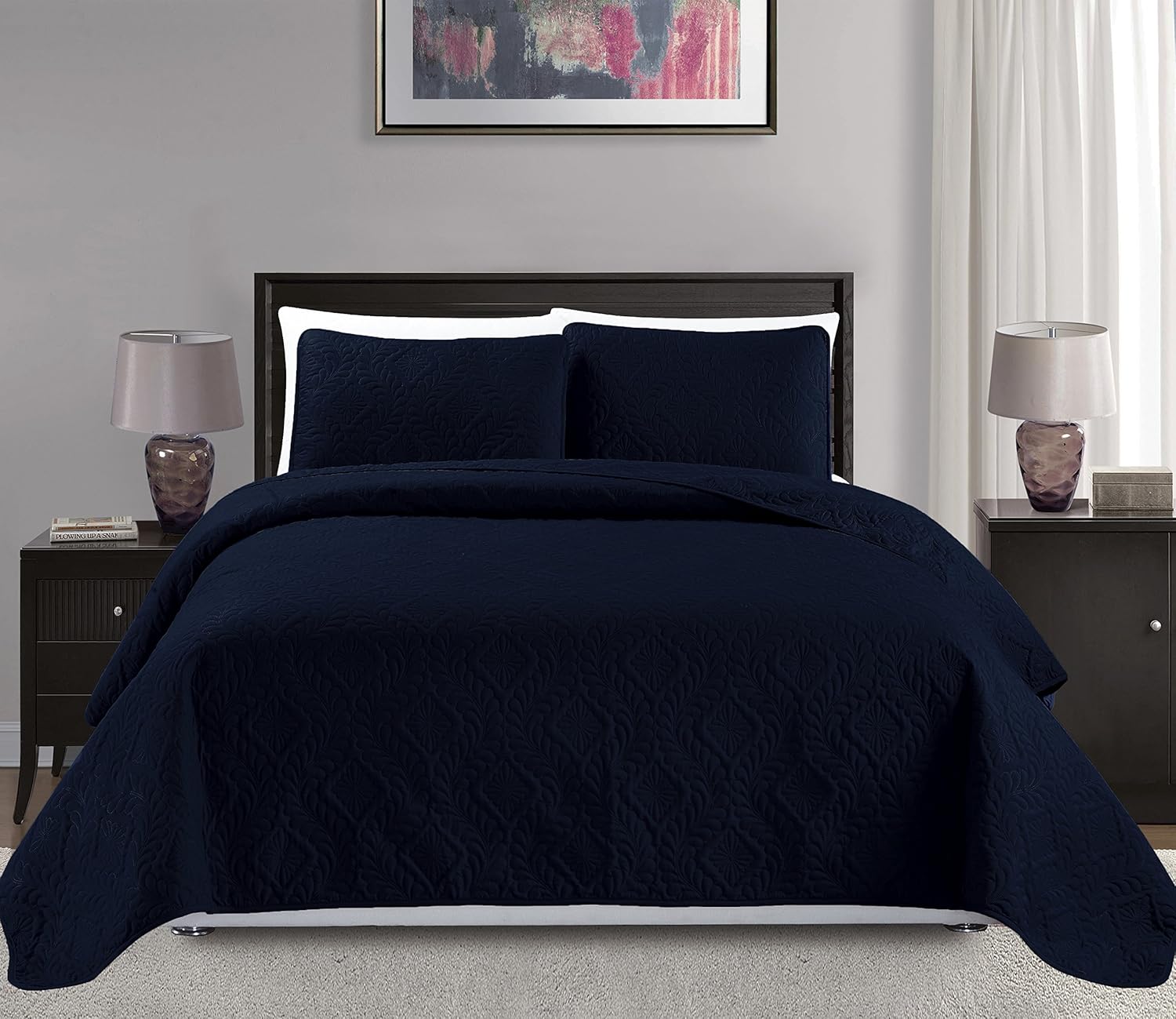 3pc King/California King Oversized Diamond Bedspread Bed Cover Solid Beige S61737