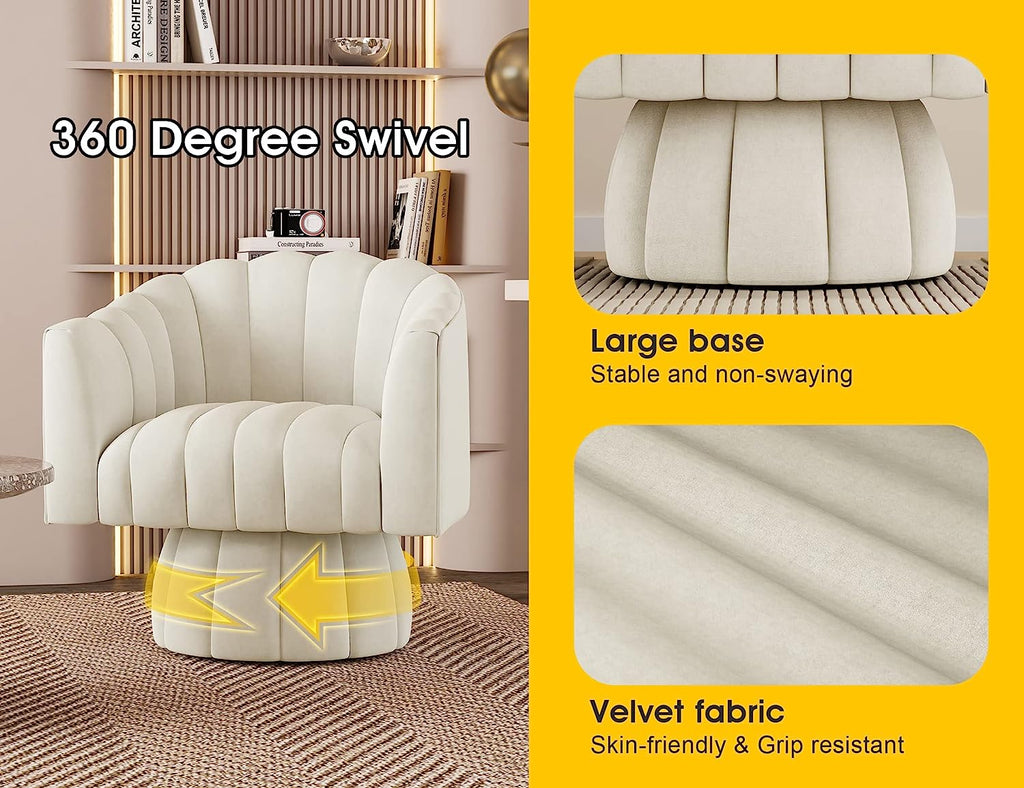 Beige Velvet Swivel Barrel Accent Sofa Chair U946