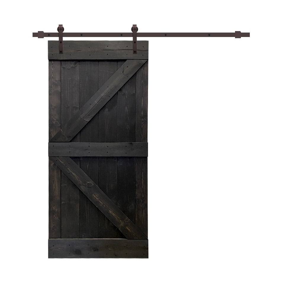 Walnut Stained Wood Interior Sliding Barn Door with Hardware Kit G882548