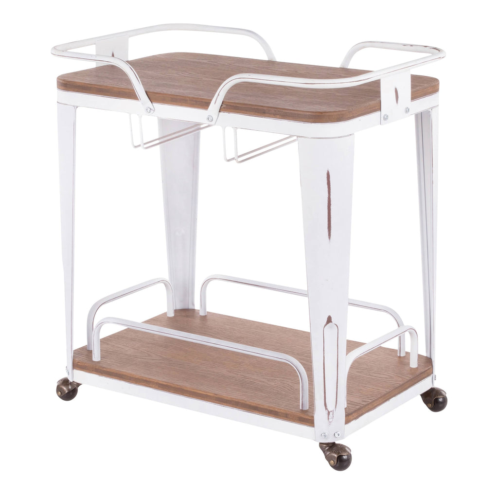 Vintage White Metal Bar Cart with Brown Bamboo O312751