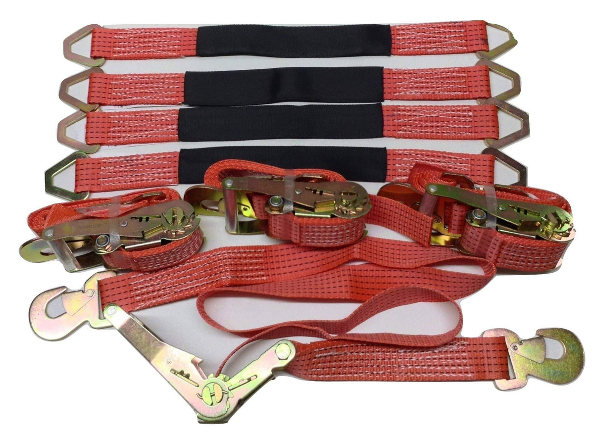 4 Axle Ratchet Tie Down Straps Tow Kit Red K42159