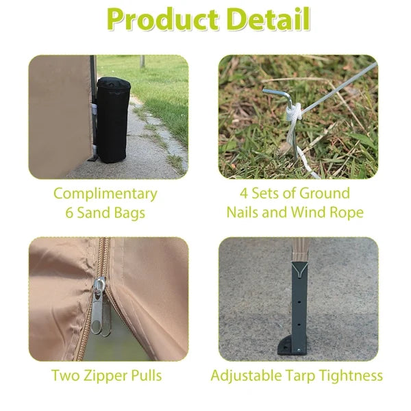 Beige 10 x 20 ft Pop Up Canopy Tent with 6 Removable Sidewalls & Carry Bag J523874
