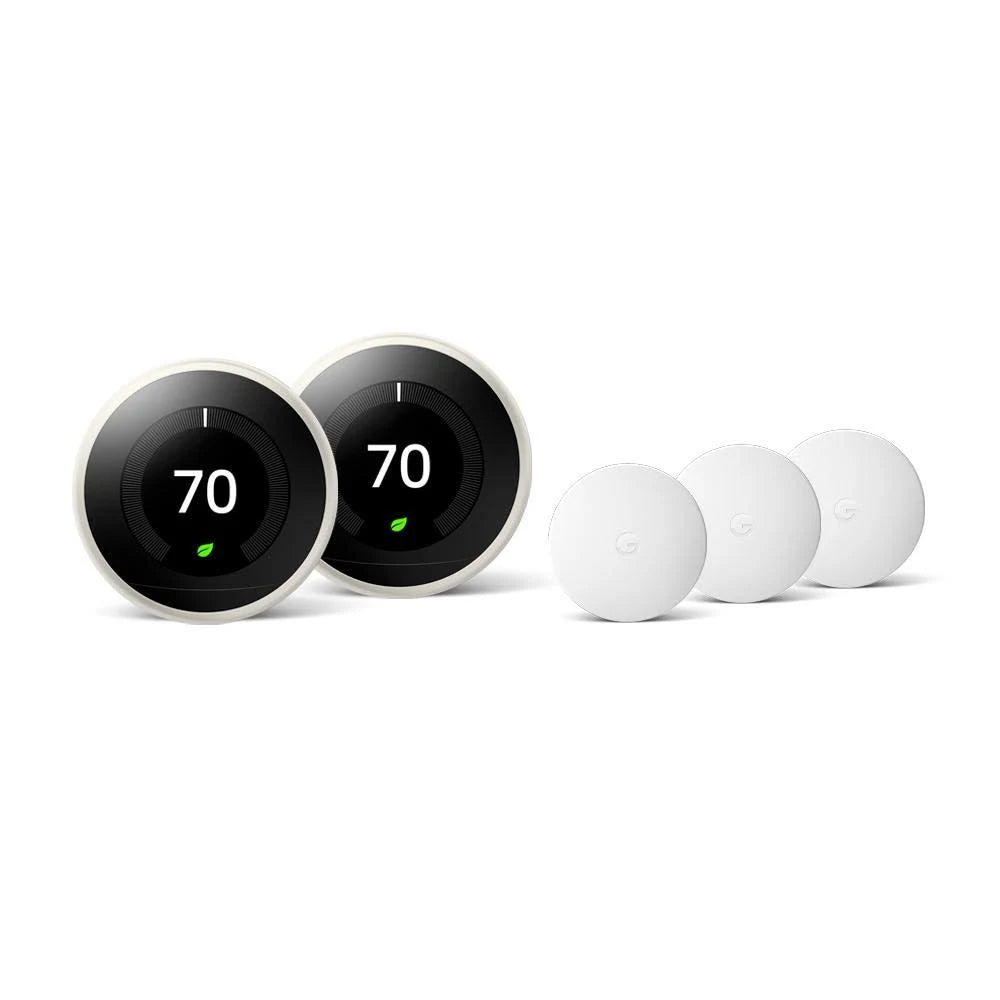 White 3rd Gen Learning Thermostat 2-Pack and Temperature Sensor 3-Pack N347849