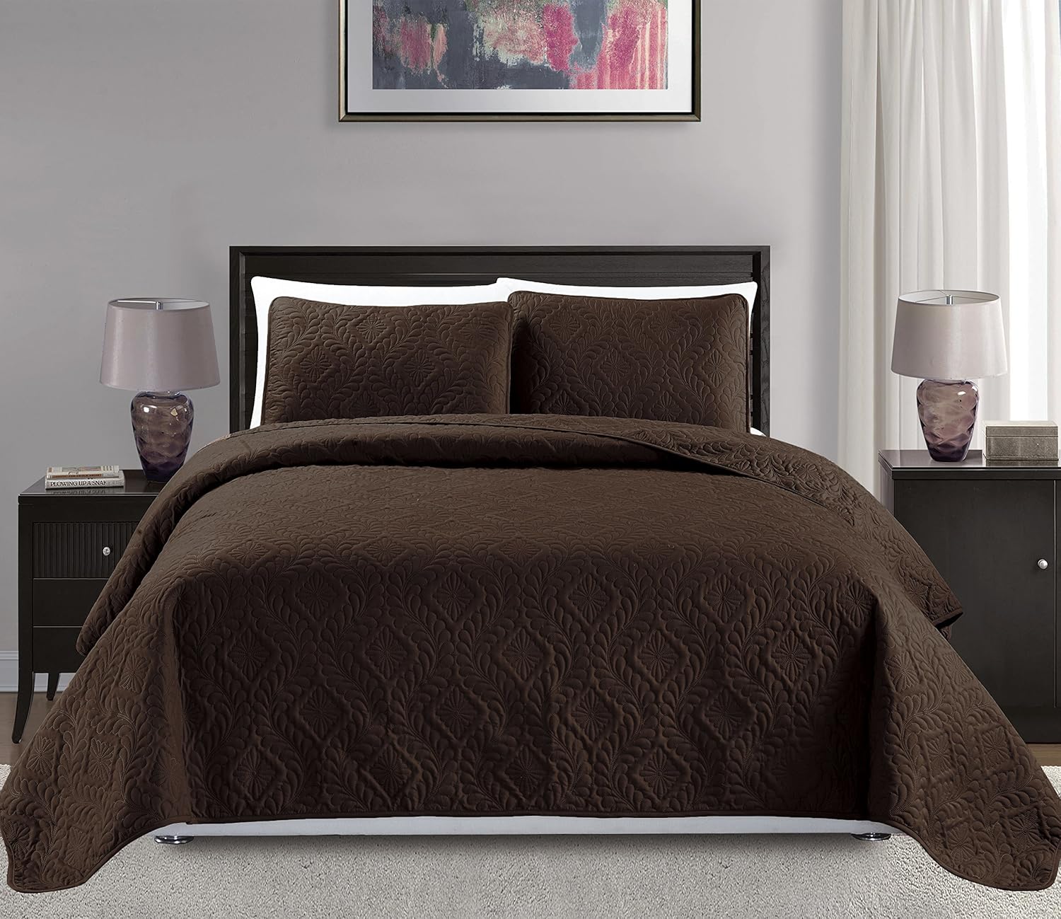 3pc King/California King Oversized Diamond Bedspread Bed Cover Solid Beige S61737