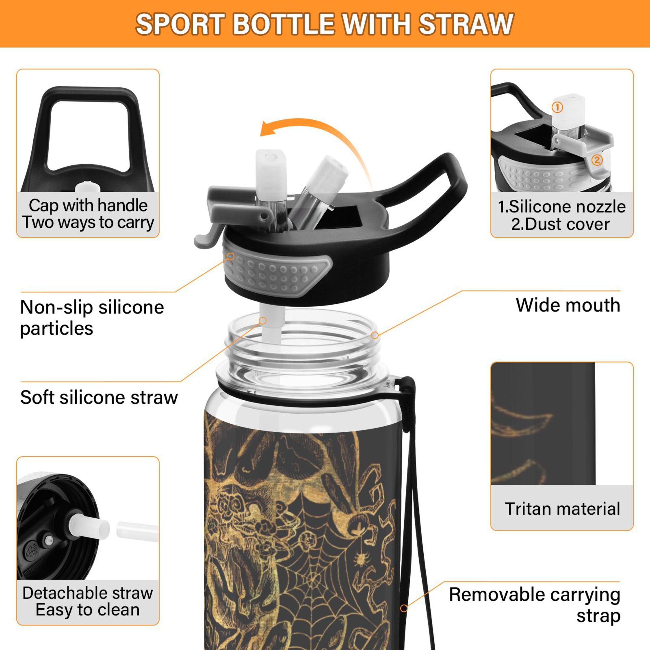 Clear 32oz Tritan Sports Water Bottle with Straw F88493