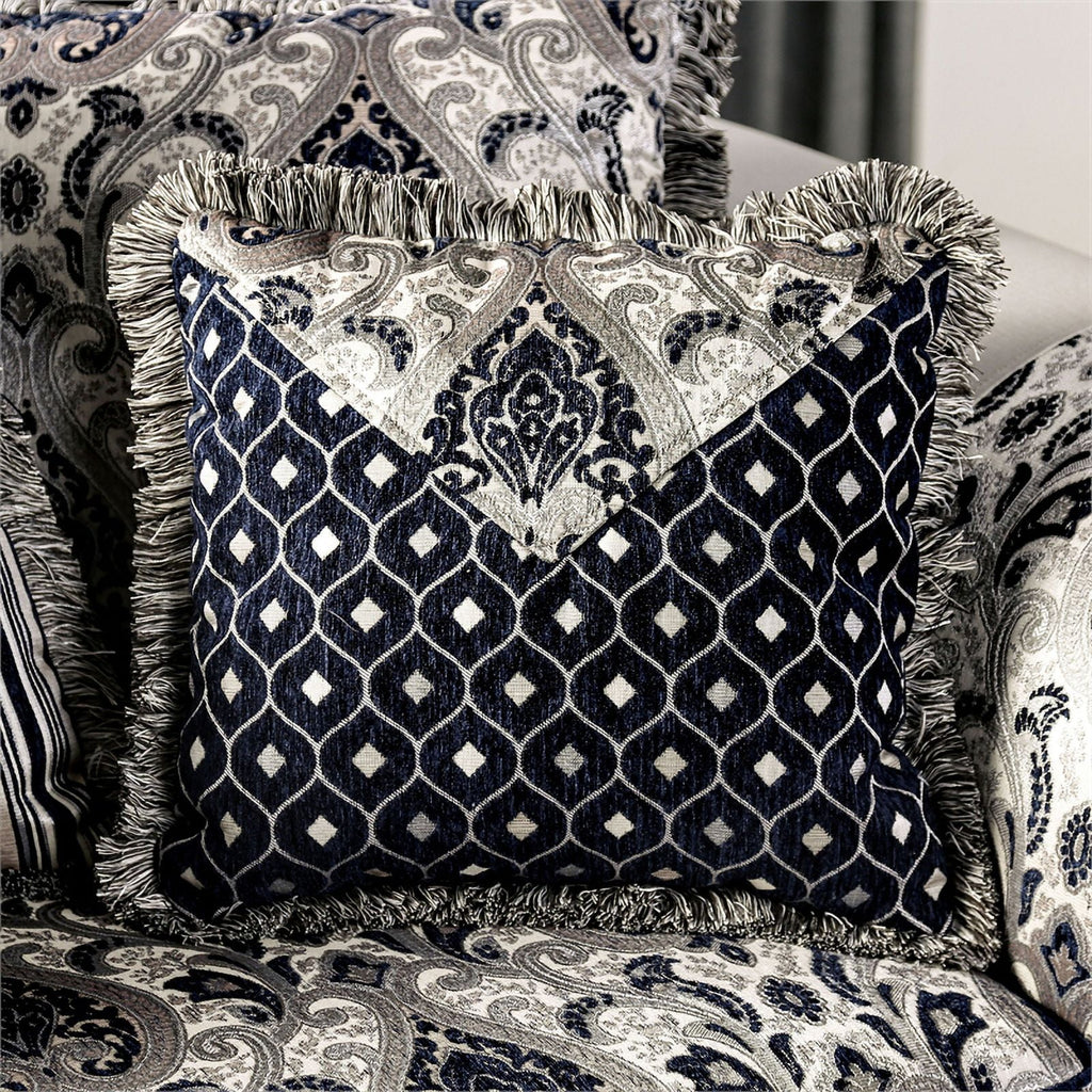 Chenille Upholstered Loveseat with Pillows in Silver L233