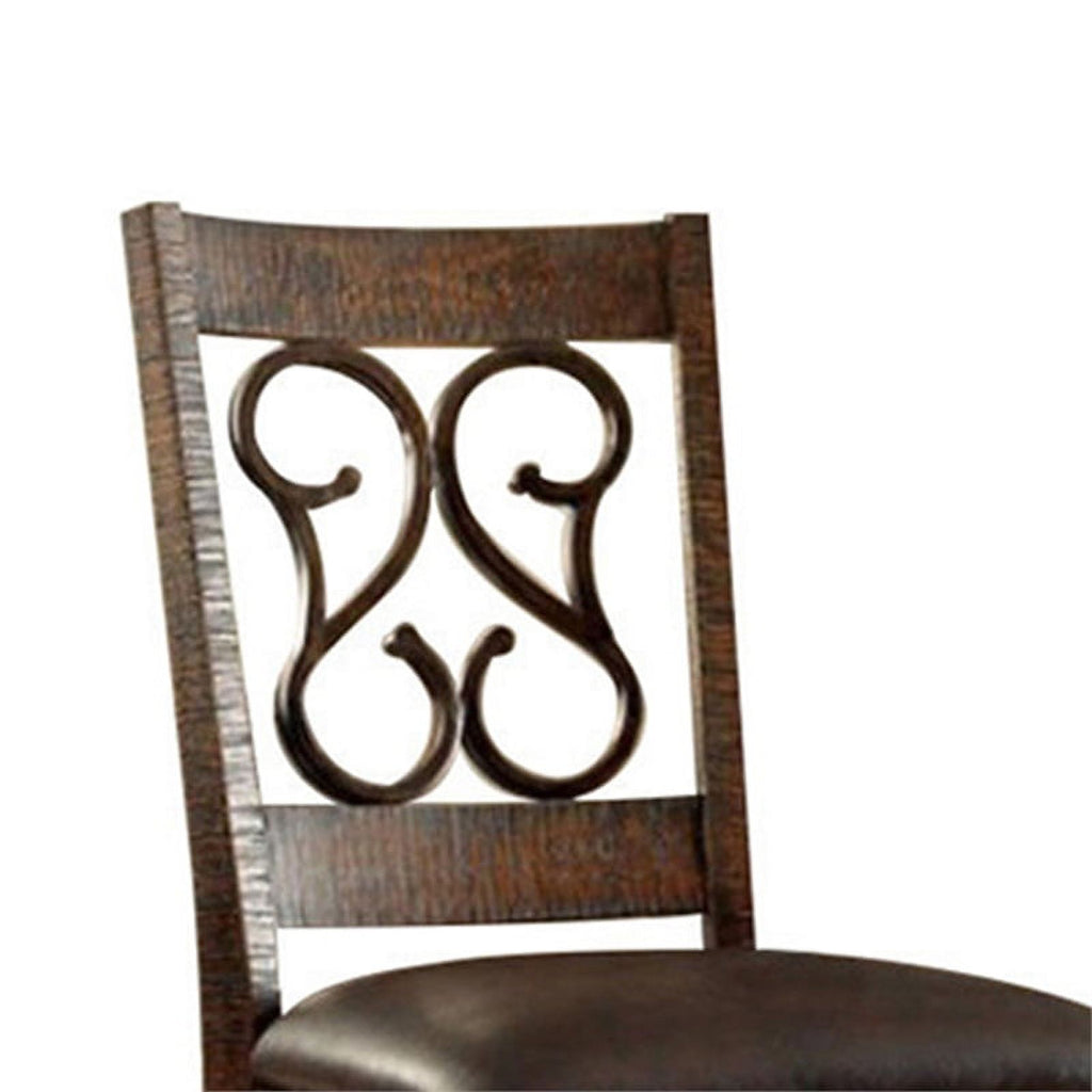 Wooden Armless Side Chair with Leather Seat, Rustic Walnut Brown, Pack of 2 C509007