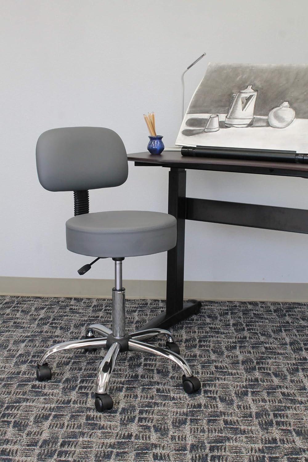 Grey Adjustable Drafting Stool with Back U401