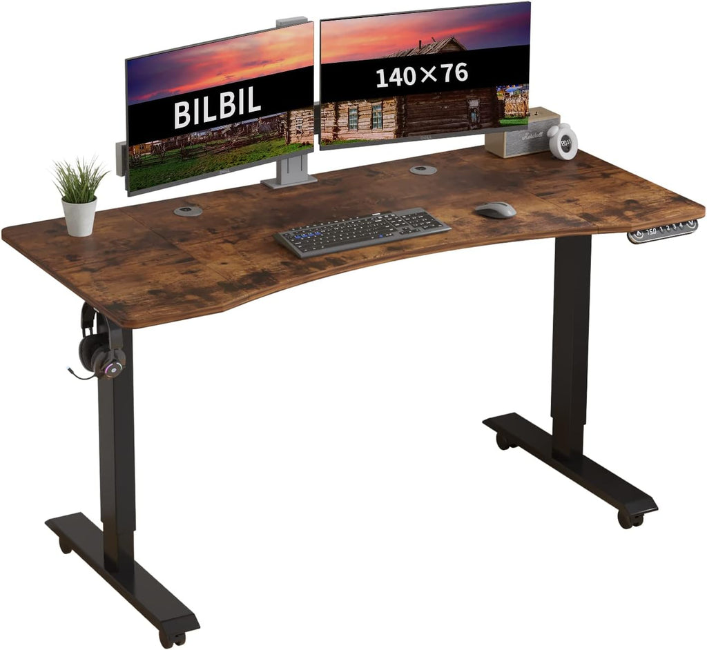 Black Frame Rustic Brown Top Electric Standing Desk with Splice Board C389