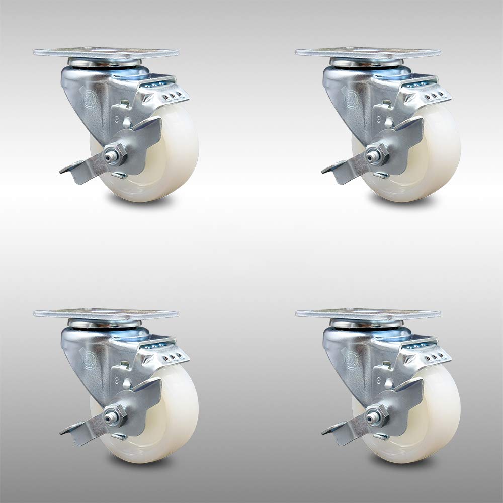 Swivel Caster with Top Locking Brake, 5 x 1.25 White Wheel, 300 lbs Capacity, Pack of 2 B892