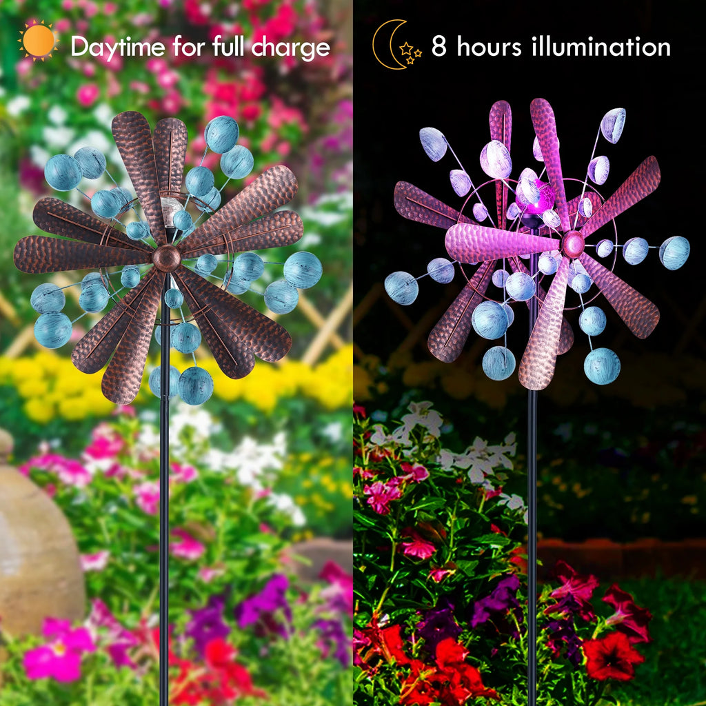 Blue&Brown 84 inch Solar-Powered Metal Wind Spinner U80941