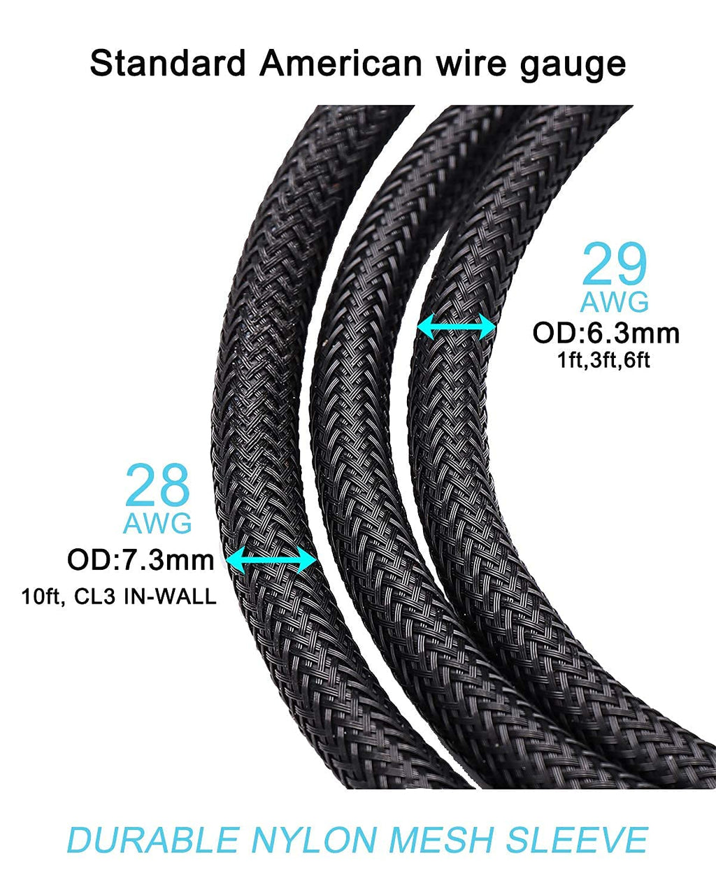 8K HDMI 2.1 Braided Cable 30ft CL3 Rated Pack of 2 V15492