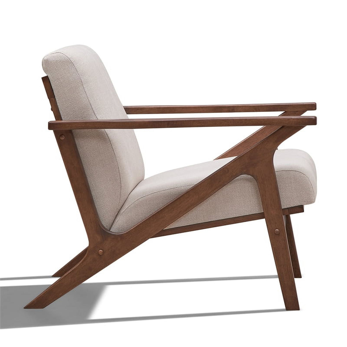 Solid Wood and Fabric Upholstered Accent Armchair in Walnut/Beige Q902