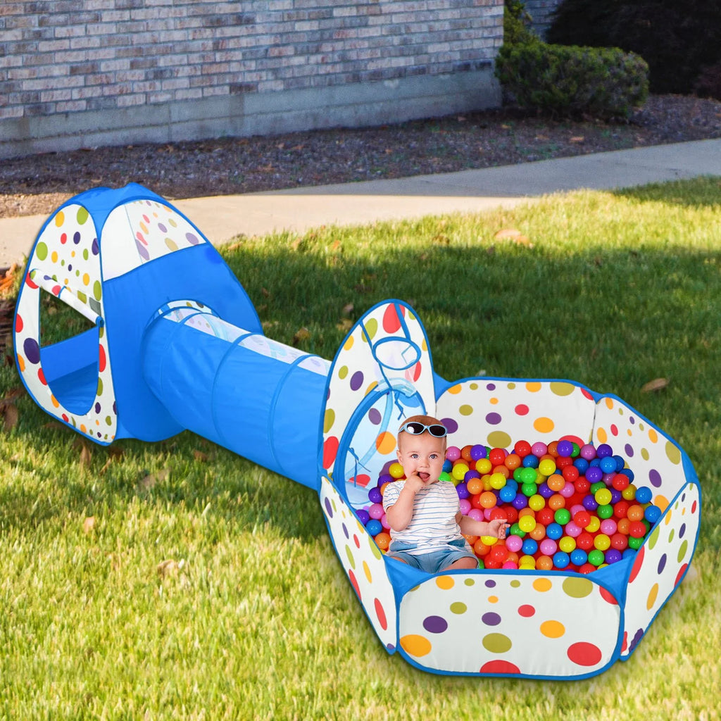 Blue Pop-up Play Tent with Crawl Tunnel Storage Bag J354283