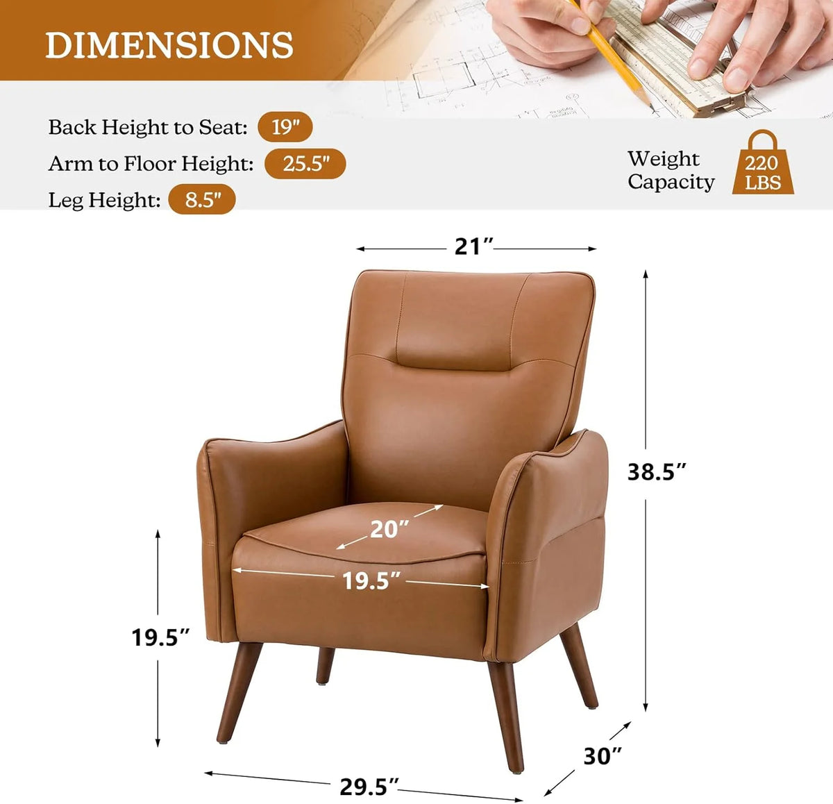 Camel Faux Leather Armchair with Wooden Legs J6213