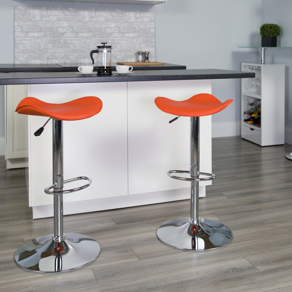 Orange Vinyl Adjustable Height Barstool with Chrome Base L420372