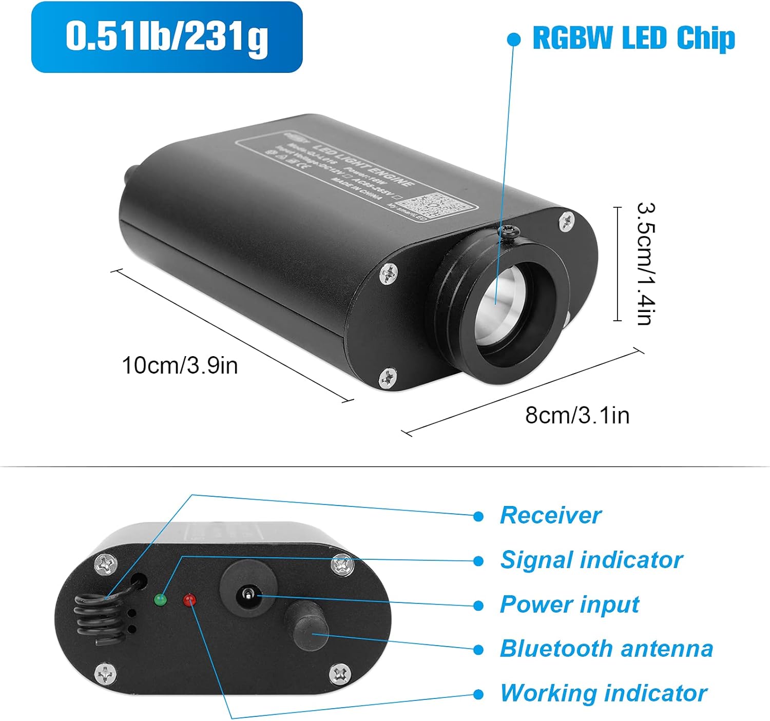 16W 450pcs 9.8ft RGBW LED Fiber Optic Headliner Light Kit with Adapter and Cigarette Lighter O57508