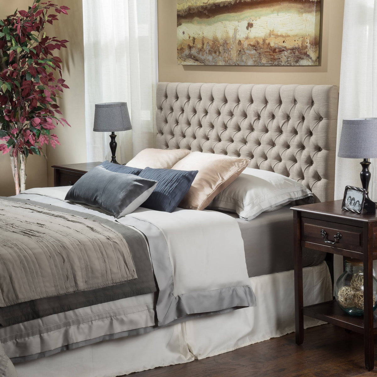 Light Beige Button Tufted Headboard King X230987