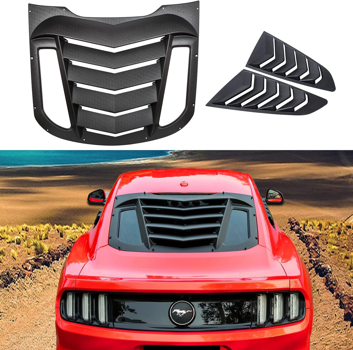 Matte Black Window Louvers for Ford Mustang 2015-2020 K2790